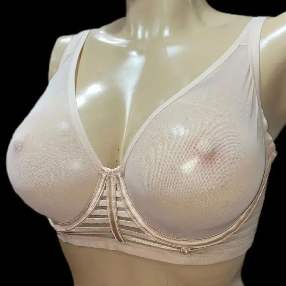 Victoria’s Secret Sexy Sheer Mesh Unlined Plunge strappy bra champagne